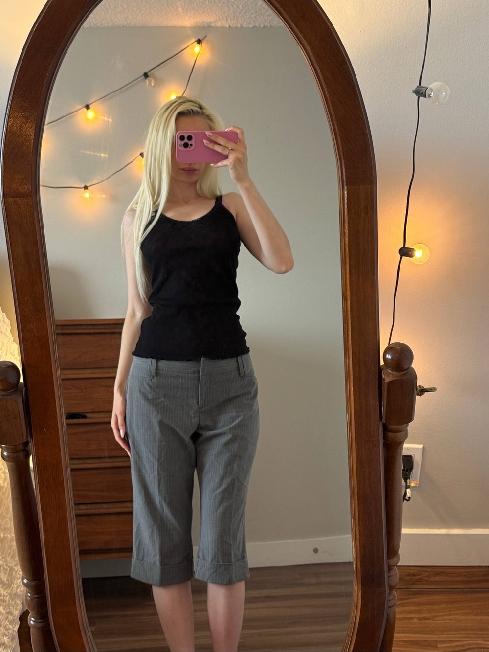 Gray Pinstripe Cropped Dress Pants / Capris for Women